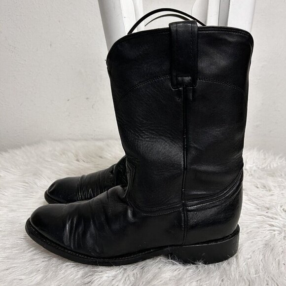 DAN POST MEN'S BLACK WESTERN COWBOY BOOTS ROPER CALF HEIGHT STYLE 26595 SIZE 10M - Picture 1 of 10